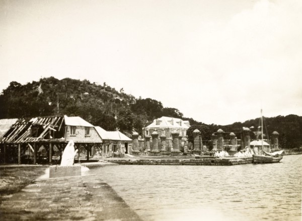 Former Royal Navy dockyard, Antigua. The old masthouse at a historic dockyard in English Harbour,