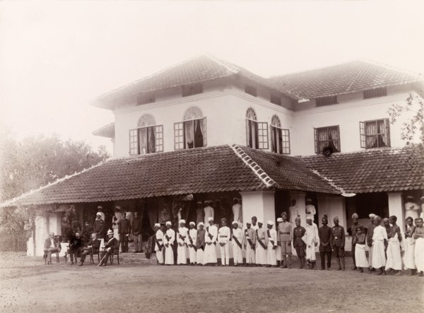 Awaiting the Governor of Madras's arrival. British officials and the Elaya Rajah (heir apparent) of
