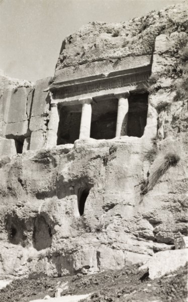 Tomb of the Kings, Jerusalem. The pillared entrance to a tomb cut into the rock face at the ancient
