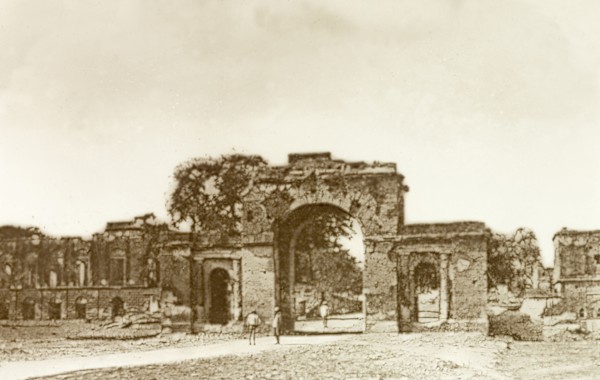 Bailey Guard Gate, Lucknow. The ruins of the Bailey Guard Gate at the British Residency, through