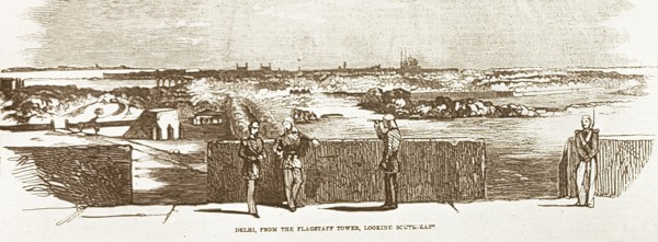 British garrison on Delhi's northern ridge. An illustration depicts British soldiers on guard duty