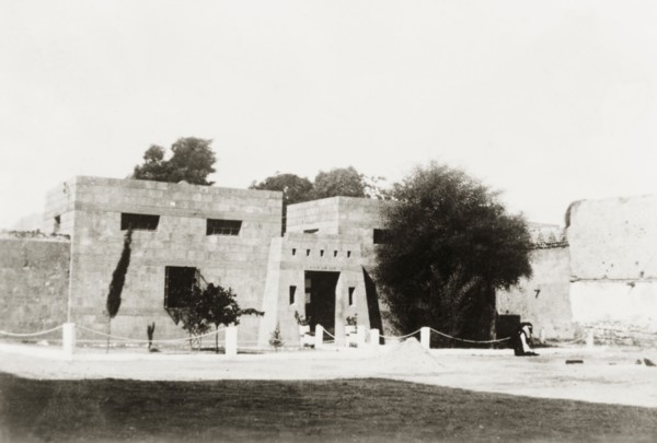 Fort in Gaza. View of two square watchtowers at the entrance to a fort in Gaza. Gaza, British