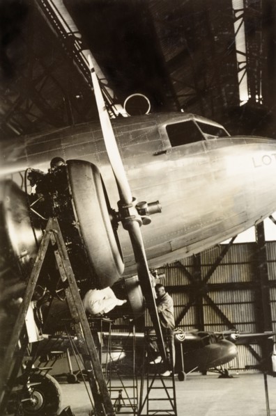 Inspecting a Royal Dutch Airlines aeroplane. Aviation mechanics inspect a KLM Royal Dutch Airlines