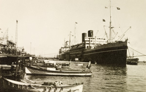 Cathay' on the Suez Canal. View of the P&O passenger liner 'Cathay', pictured on the Suez Canal on