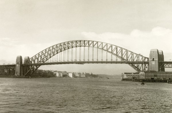 Sydney Harbour Bridge, 1940. View of Sydney Harbour Bridge, stretching across Port Jackson to
