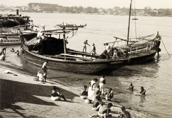 Sail boats on the Hooghly River. Sail boats moored on the banks of the Hooghly River. Bengal (West