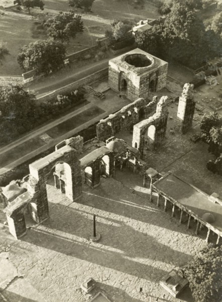 The Qutb Minar complex, Delhi. View over the Qutb Minar complex from the Qutb Minar tower, showing