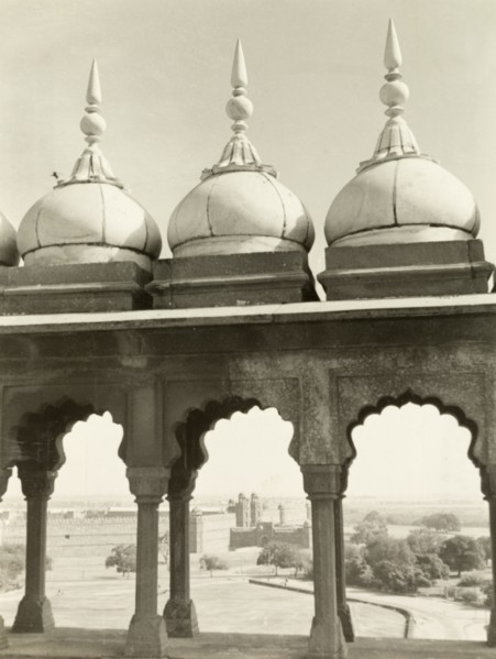 Domes archways in Old Delhi. View through a colonnade of domed archways in Old Delhi, looking