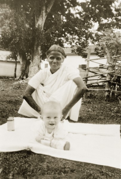 Indian ayah with baby Nell. An Indian ayah (nursemaid) watches over a six month old baby, Nell
