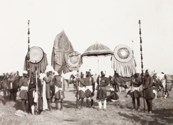 Standard-bearers of Rewah State, 1903. The standard-bearers of Rewah State display a selection of