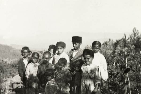 Students of a mission school, Mysore State. Students of Pandaravalli School pose for an infomal