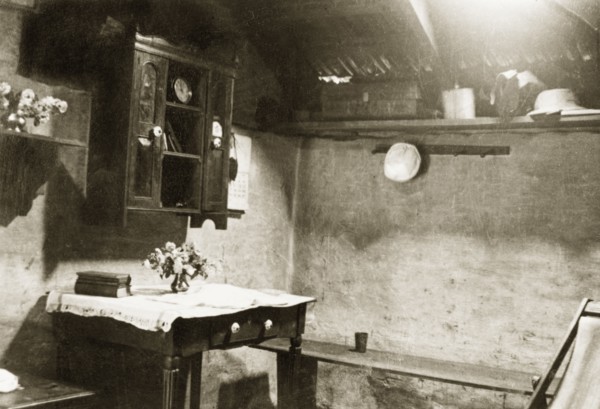 Estate house prepared for Holy Communion. The interior of an estate house laid out for British