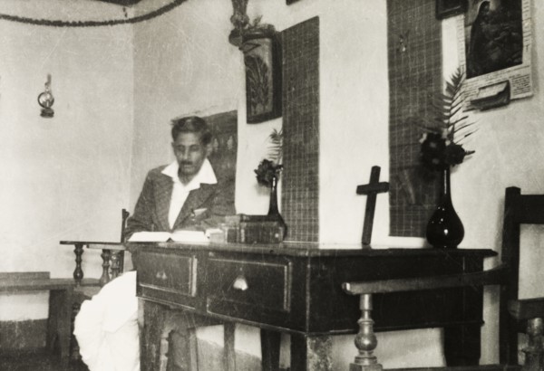 House prepared for a Christian service. The interior of a house on a coffee estate prepared for a
