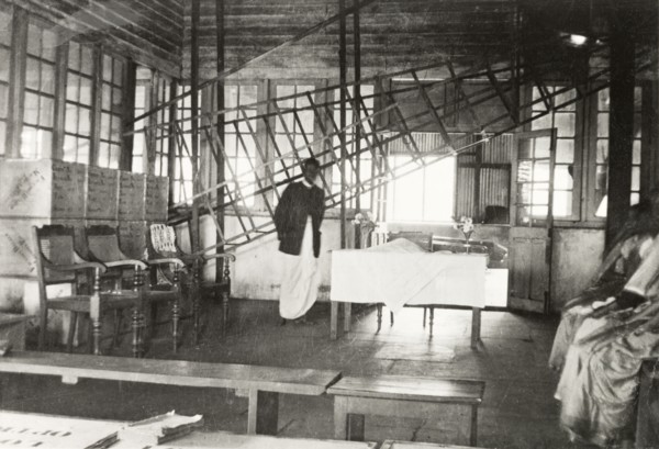 Tea factory laid out for a Christian ceremony. The interior of a factory on a tea estate prepared
