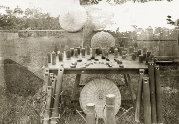 Samples of health products, North Borneo. A display of hygiene aids made by trainee health officers