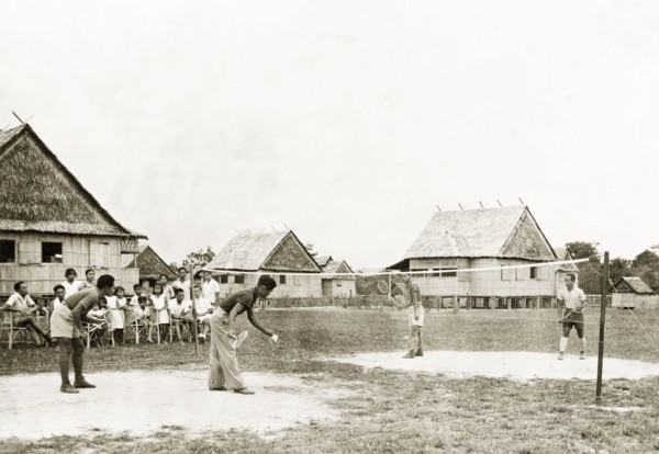 Playing badminton at Keningau Health Centre. Teachers and students at Keningau Health Centre play a