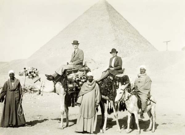 Riding camels at the Great Pyramid. William Ryder McGeagh, District Commissioner in Jerusalem, and