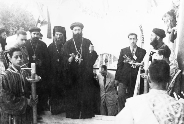 Priests at the Coptic Convent in Jaffa. Several Coptic priests take part in a ceremony at the