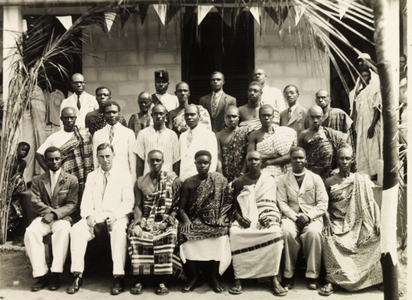 Celebrating VE Day at Mampong. Nana Kobina WIafe II, Chief of Mampong, and Alan Bullwinkle,