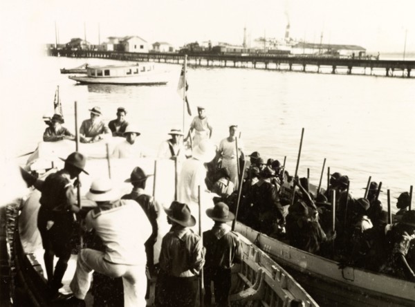 Costa Rican Boy Scouts on a boating trip. A troop of Costa Rican Boy Scouts are taken on a boat