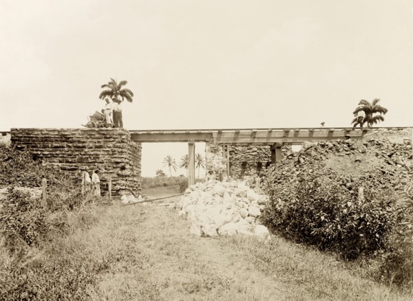 Railway bridge at Pointe-a-Pierre. A bridge carries a Trinidad Government Railways extension line