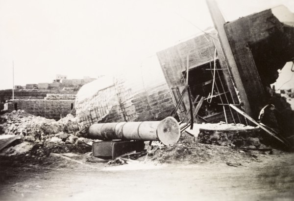 Collapsed railway buildings at Ras el Ain. Collapsed railway buildings at Ras-el-Ain, sabotaged by