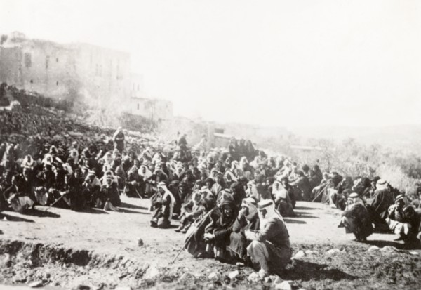Searching a Palestinian village. The inhabitants of Al Sita are detained outdoors whilst British