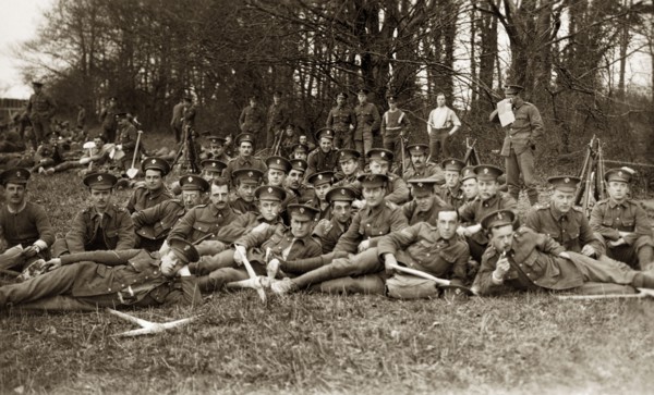 Soldiers on a training exercise at Andover. A group of soldiers, equipped with shovels and