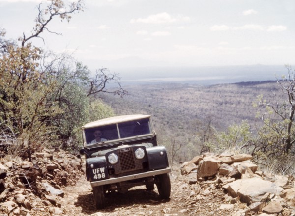 Climbing Mount Moroto by Land Rover. A Land Rover climbs the rocky Ilipath Peak on Mount Moroto in