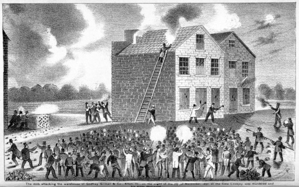 Attack on the Printing Office of the Alton Observer, 1837 from "The Martyrdom of Lovejoy" by Henry