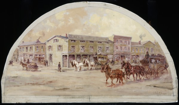 Frink and Walker's Stage Coach Office, 1850.  Created by Earle, Lawrence Carmichael, 1845-1921