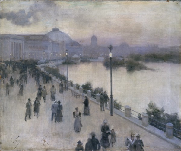 Sunset Hour on the West Lagoon, World's Columbian Exposition, 1893.  Created by Metcalf, William