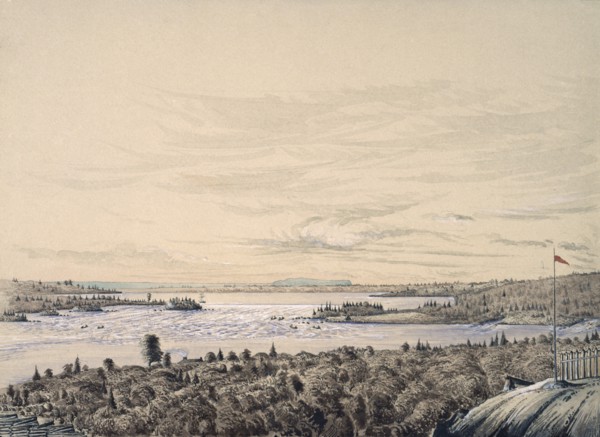 Sault de Ste. Marie between Lakes Huron and Superior, 1842.  Created by Ainslie, Henry Francis