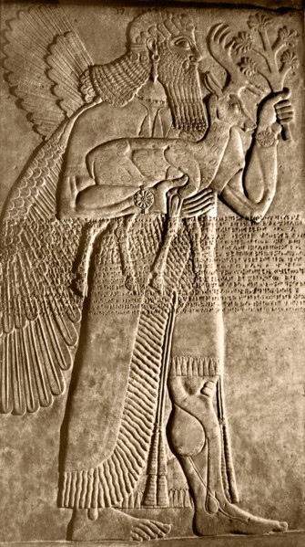Winged protective spirit carrying a deer