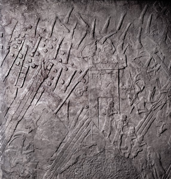 Stone relief from the palace of Sennacherib, depicting the assault on the gate tower of Lachish