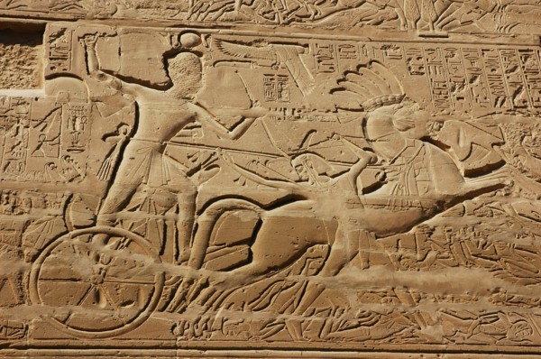 View of the giant relief decoration on the outside northern wall of the Great Hypostyle Court