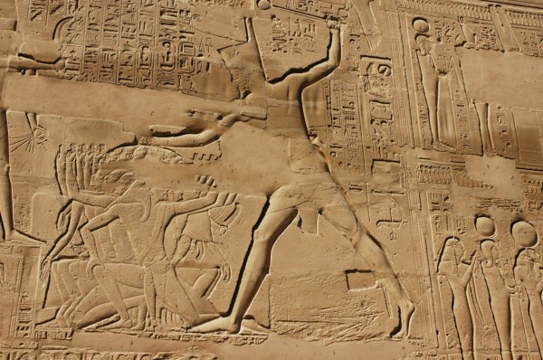 View of the giant relief decoration on the outside northern wall of the Great Hypostyle Court
