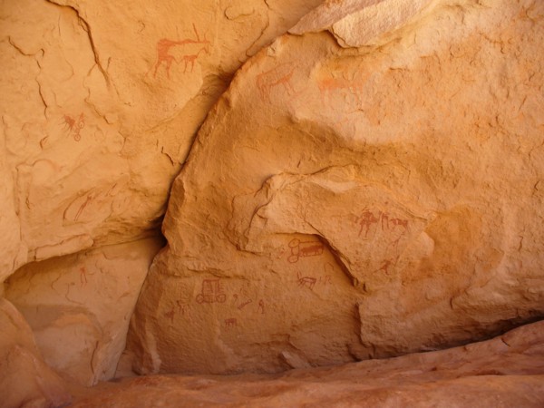 Rock painting with scene of everyday life from the Horse Phase