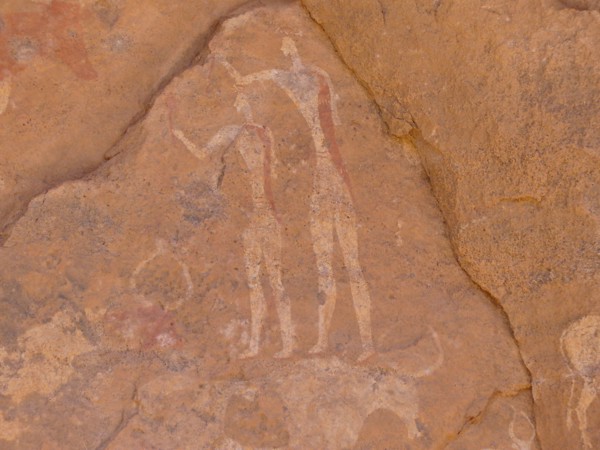 Rock painting with scene of everyday life from the Horse Phase