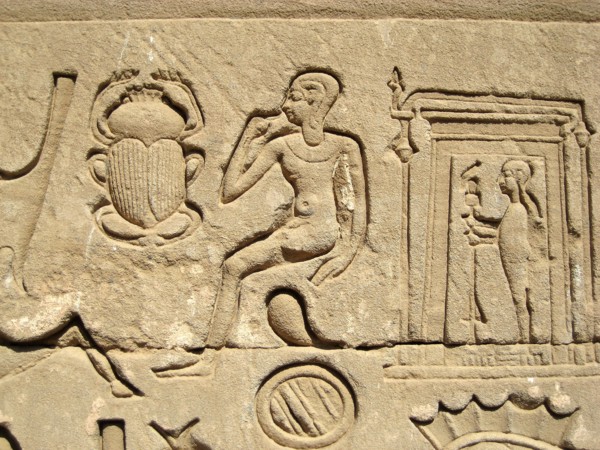 Hieroglyphic relief on the outer wall of the structure which houses the Hall of the Ennead and The Sanctuary