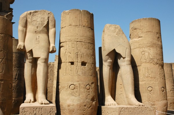 Sculptures of pharaohs and columns from Luxor