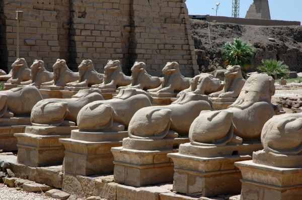 The Processional Way flanked by ram headed sphinxes with statuettes of Ramesses II between their legs