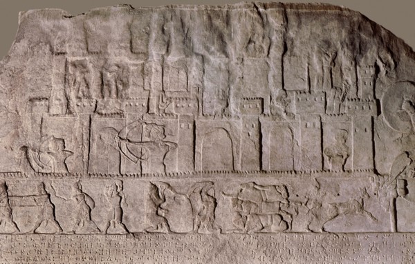 Detail of a relief depicting the troops of Tiglath Pileser III attacking a Phoenician or Syrian city