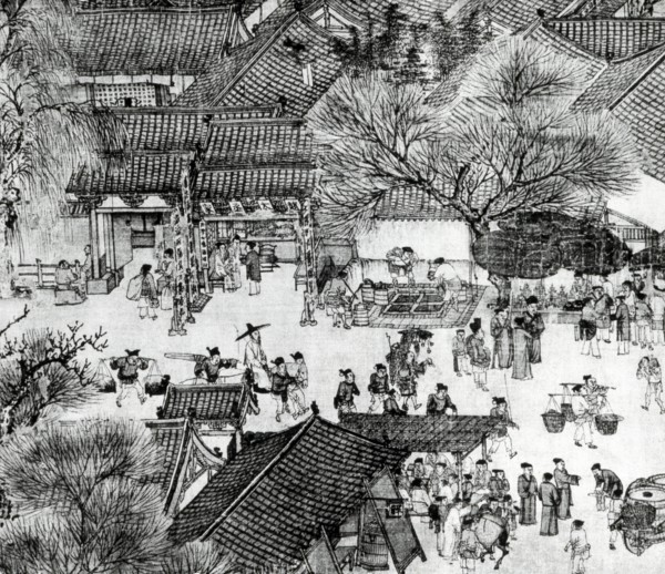 A detail of a scroll called Going Up the River at the Qingming (Spring) Festival by Zhang Zeduan