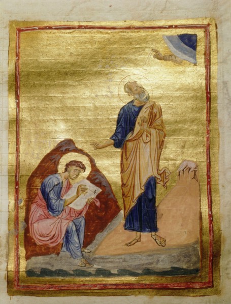 An illumination from a Byzantine manuscript depicting St John and Prochorus