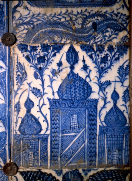 Mismatched Iznik style tiles from a wall panel