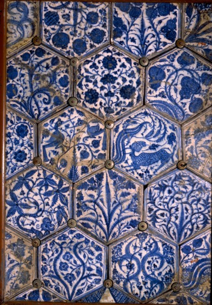 Mismatched Iznik style tiles from a wall panel