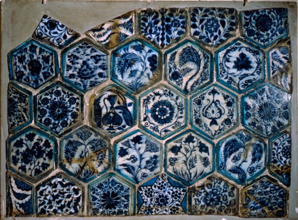 Mismatched Iznik style tiles from a wall panel