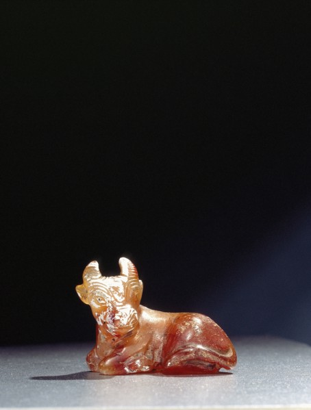 Cornelian amulet of a seated bull