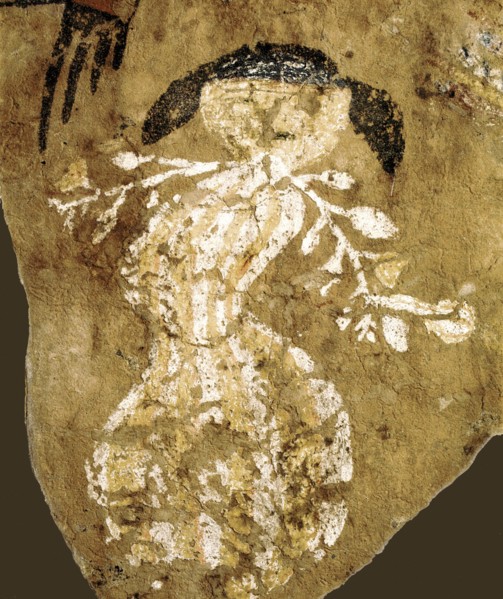 Rare wall painting depicting a woman dancer holding twigs